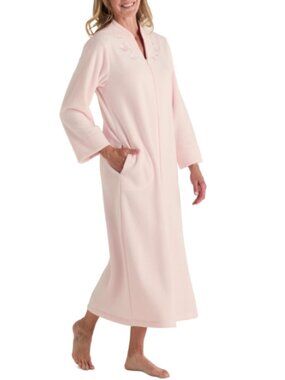Miss Elaine Women's Zip-Front Long-Sleeve Fleece Robe Peach Size XL 21104